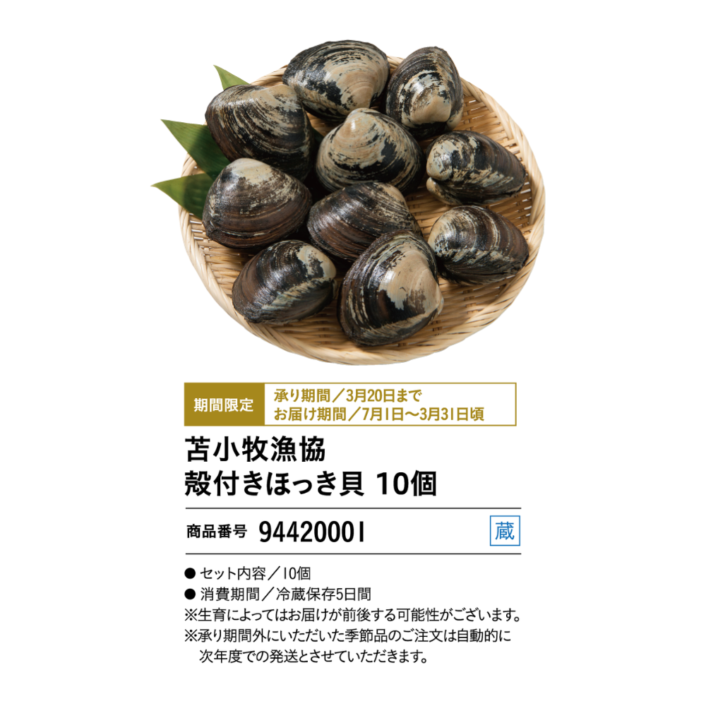 苫小牧漁協　殻付きほっき貝　１０個